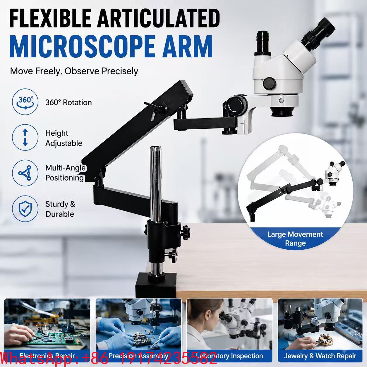 Articulating Arm Boom Stand Microscope - حامل ذراع متحرك مرن بحركة واسعة،