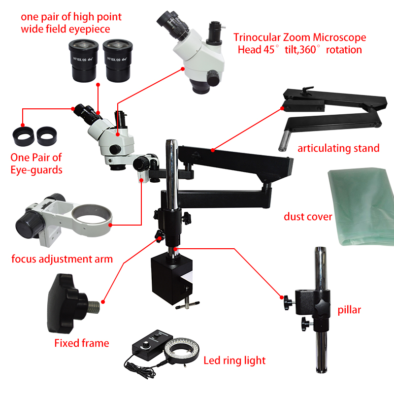 حامل ذراع متحرك مرن بحركة واسع - مراجعة Articulating Arm Boom Stand Microscope وسعره