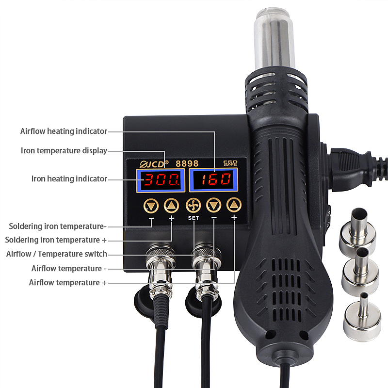 2 في 1 750 واط مسدس هواء ساخن  - مراجعة 2 In 1 Soldering Rework Station 750W وسعره